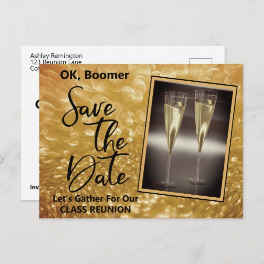 Carte Postale Faire-part Classe Réunion Enregistrer La Date Baby Boomer Cha (Devant / Derrière)