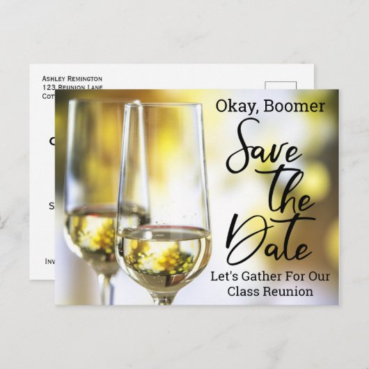 Carte Postale Faire-part Classe Réunion Enregistrer La Date Baby Boomer Cha (Devant / Derrière)