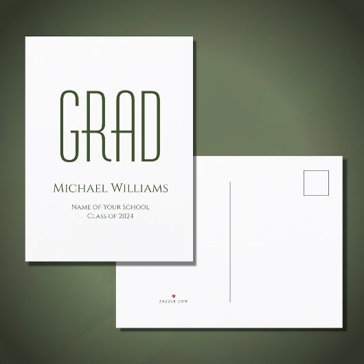 Carte Postale Faire-part Classe simple de 2024 Graduation Vert Blanc