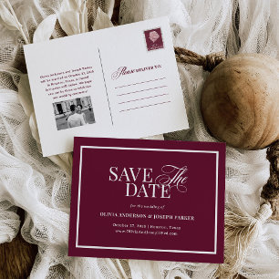 Carte Postale Faire-part Classic Luxe Bourgogne Rouge Enregistrez la Date