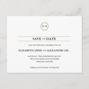 Carte Postale Faire-part Classic Monograms Gold Enregistrer la date