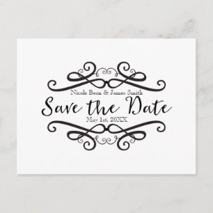 Carte Postale Faire-part Classique Noir & Blanc Vintage Enregistrer la Date