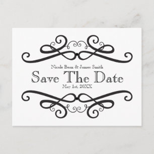 Carte Postale Faire-part Classique Noir & Blanc Vintage Enregistrer la Date
