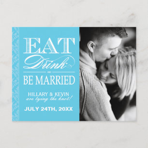 Carte Postale Faire-part Classy Aqua Blue Damask Enregistrer la date
