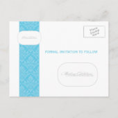 Carte Postale Faire-part Classy Aqua Blue Damask Enregistrer la date (Dos)