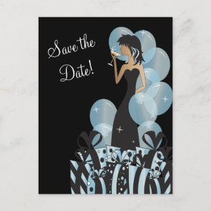 Carte Postale Faire-part Classy Diva Girl's Party Save the date Bleu