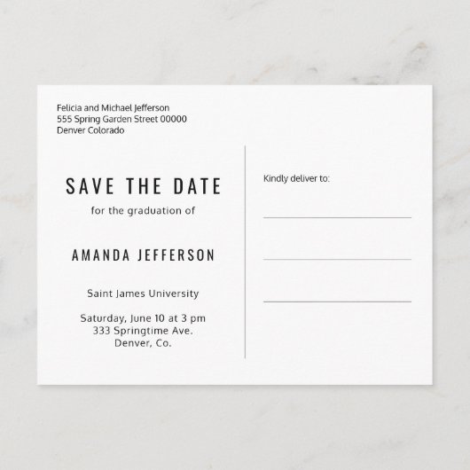 Carte Postale Faire-part Classy élégant enregistrer la photo de graduation (Dos)