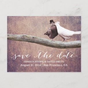 Carte Postale Faire-part Classy Grunge Mariage Birds Enregistrer la date