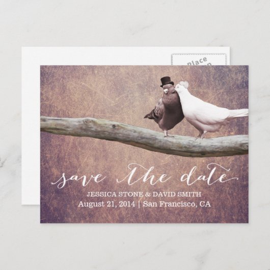 Carte Postale Faire-part Classy Grunge Mariage Birds Enregistrer la date (Devant / Derrière)