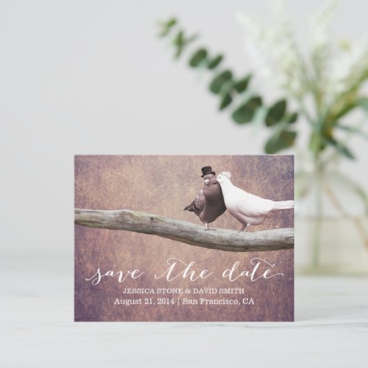 Carte Postale Faire-part Classy Grunge Mariage Birds Enregistrer la date (Debout devant)