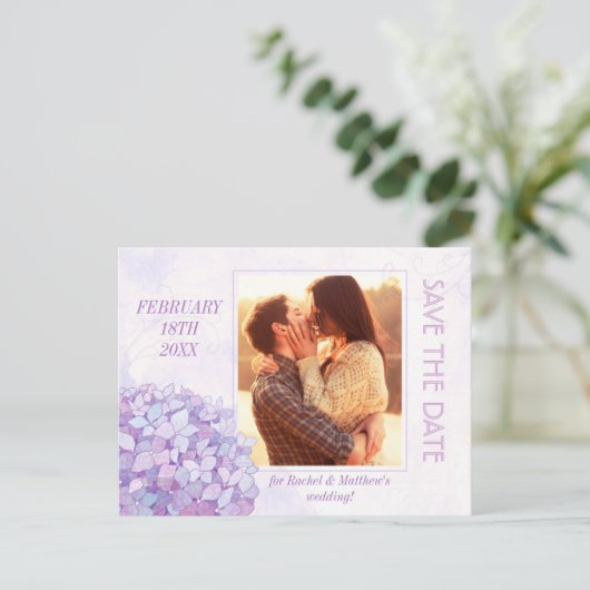 Carte Postale Faire-part Classy Hydrangea Mariage Photo Enregistrer la date (Debout devant)