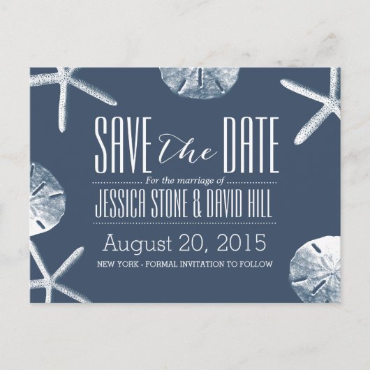 Carte Postale Faire-part Classy Navy Blue Beach Thème Mariage Enregistrer l (Devant)