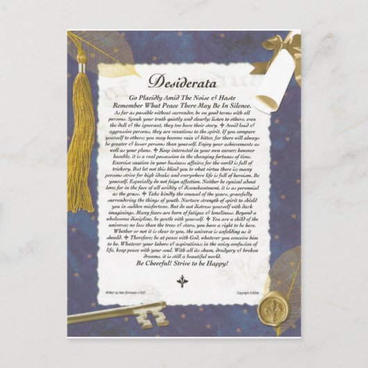 Carte Postale Faire-part Clé De Diplôme Pour Le Futur DESIDERATA (Devant)