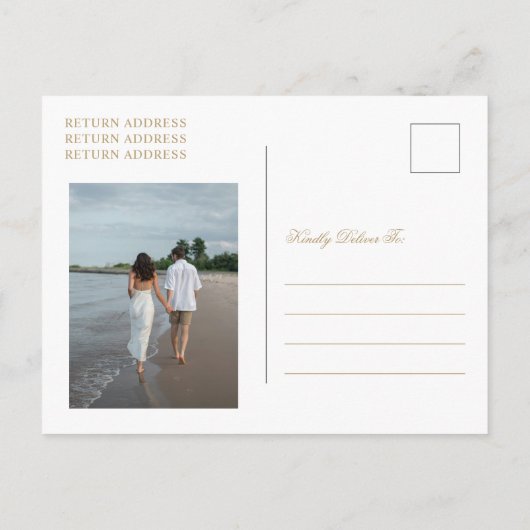 Carte Postale Faire-part Clean Gold Classic Wedding Enregistrer la date (Dos)