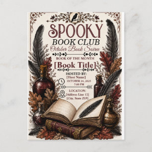 Carte Postale Faire-part Club de lecture gothique vintage Halloween épouvan