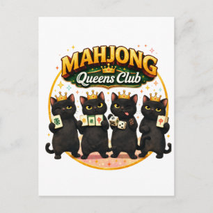Carte Postale Faire-part Club des Reines de Mahjong Chats Noirs Mignons