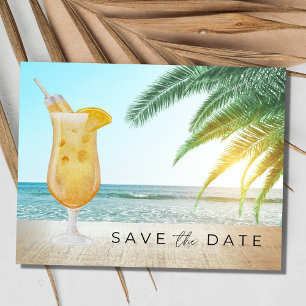 Carte Postale Faire-part Cocktails sur la plage Mariage Économisez la date