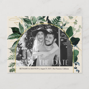 Carte Postale Faire-part Code QR, Beige Greenery mariage photo enregistrer 