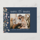 Carte Postale Faire-part Code QR Bleu Marine Fleur de Fleuriste Mariage Flo (Devant)