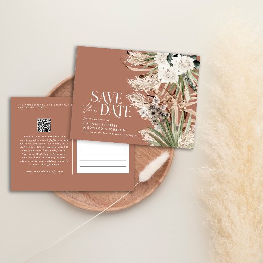 Carte Postale Faire-part Code QR botanique eucalyptus pampas rustique moder
