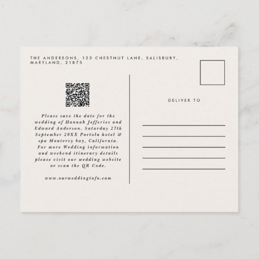 Carte Postale Faire-part Code QR botanique eucalyptus pampas rustique moder (Dos)