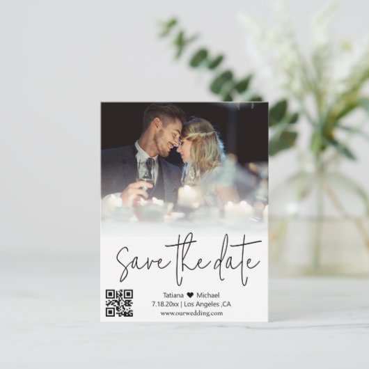 Carte Postale Faire-part code qr calligraphie couple photo enregistrer la d (Debout devant)