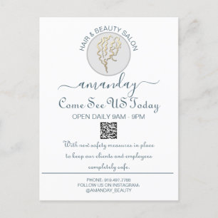 Carte Postale Faire-part Code QR Coiffeur Logo Be Safe Promotionnel Blanc