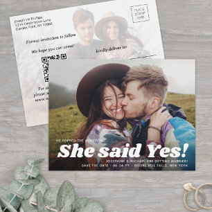 Carte Postale Faire-part Code QR Elle a dit oui ! Mariage Photo Enregistrer