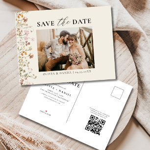 Carte Postale Faire-part Code QR Fleur Sauvage Fleurs de Mariage