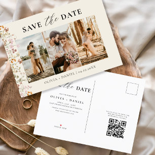 Carte Postale Faire-part Code QR Fleurs Sauvages Mariage Floral