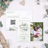 Carte Postale Faire-part Code QR mariage Elégant Rustique vert eucalyptus
