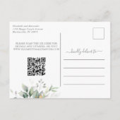 Carte Postale Faire-part Code QR mariage Elégant Rustique vert eucalyptus (Dos)