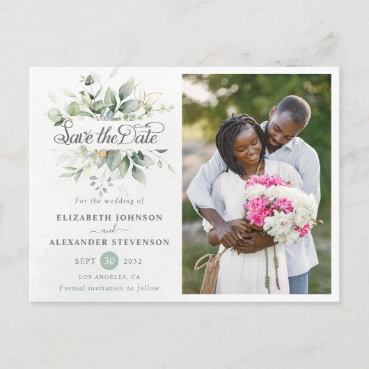 Carte Postale Faire-part Code QR mariage Elégant Rustique vert eucalyptus (Devant)