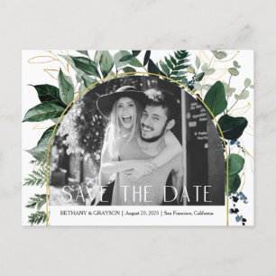 Carte Postale Faire-part Code QR Modern Greenery feuilles Photo enregistrer