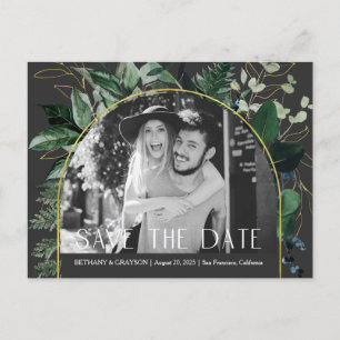 Carte Postale Faire-part Code QR, photo botanique moderne élégante, date de