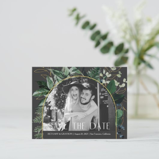 Carte Postale Faire-part Code QR, photo botanique moderne élégante, date de (Debout devant)