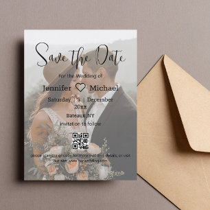 Carte Postale Faire-part code qr sauvegarde de la date couple photo délavée
