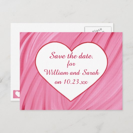 Carte Postale Faire-part Coeur blanc sur les mélanges rose rouge Enregistre (Devant / Derrière)