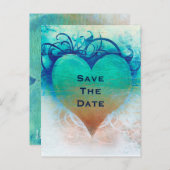 Carte Postale Faire-part Cœur Bleu Océan Grunge Plage Tropical (Devant / Derrière)