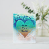 Carte Postale Faire-part Cœur Bleu Océan Grunge Plage Tropical (Debout devant)