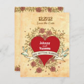 Carte Postale Faire-part Coeur bohémien, Roses, oiseaux, et Mariage de bann (Devant / Derrière)