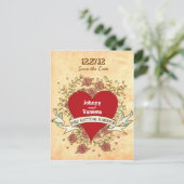 Carte Postale Faire-part Coeur bohémien, Roses, oiseaux, et Mariage de bann (Debout devant)