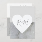 Carte Postale Faire-part coeur d'amour avec initiales mariage marbré gris (Devant / Derrière)