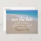 Carte Postale Faire-part Cœur dans le sable de la plage Mariage Enregistrer (Devant / Derrière)