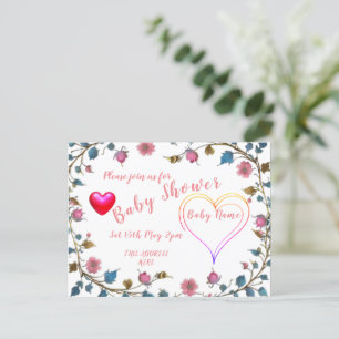 Carte Postale Faire-part Cœur de Baby Shower
