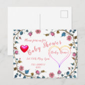Carte Postale Faire-part Cœur de Baby Shower (Devant / Derrière)
