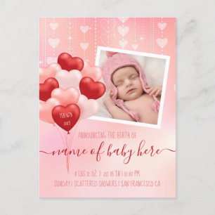 Carte Postale Faire-part Cœur de bébé de la Saint-Valentin Ballons Février 
