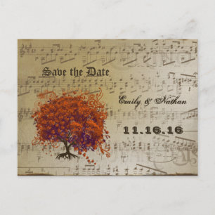 Carte Postale Faire-part Cœur de corail sombre Feuille Arbre Enregistrer la