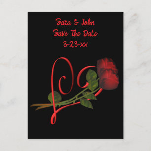 Carte Postale Faire-part Cœur de mariage de roses rouges Sauvegarder la dat