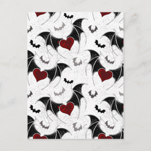 Carte Postale Faire-part Cœur d'Halloween avec ailes de chauve-souris noire